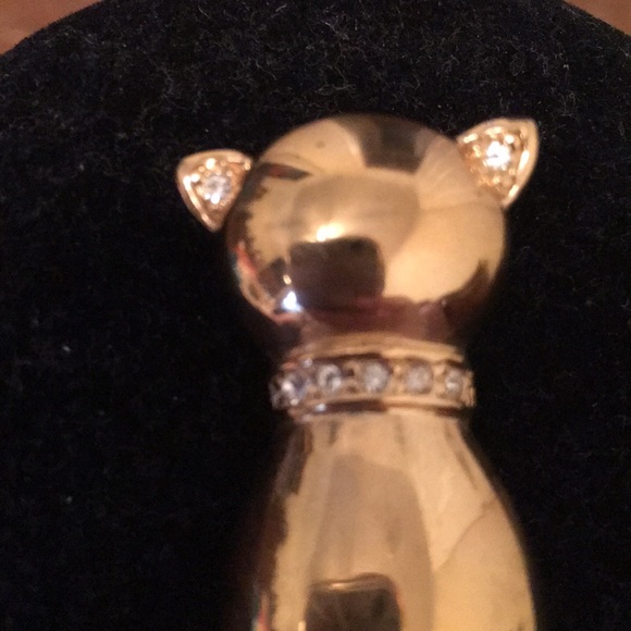 Vintage Roman rhinestone goldtone Kitty Cat Brooch - Picture 3 of 5